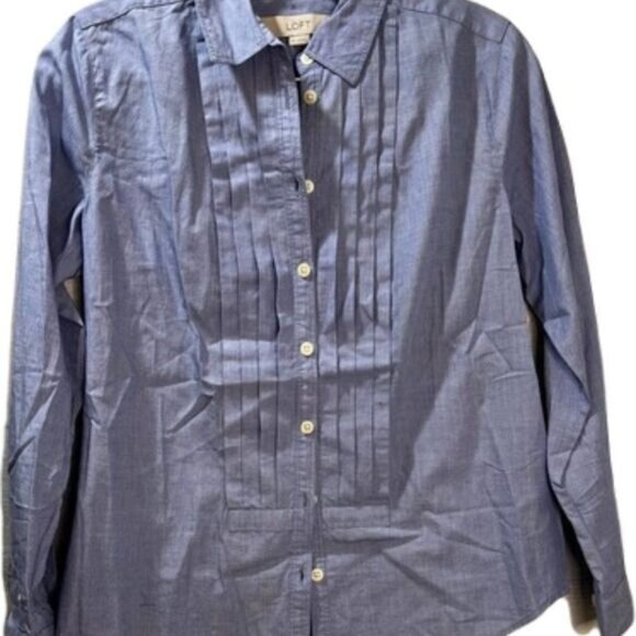 Ann Taylor Loft‎ Womens Chambray Button Down Shirt Pleated Front Blue Size XSP - Picture 6 of 6